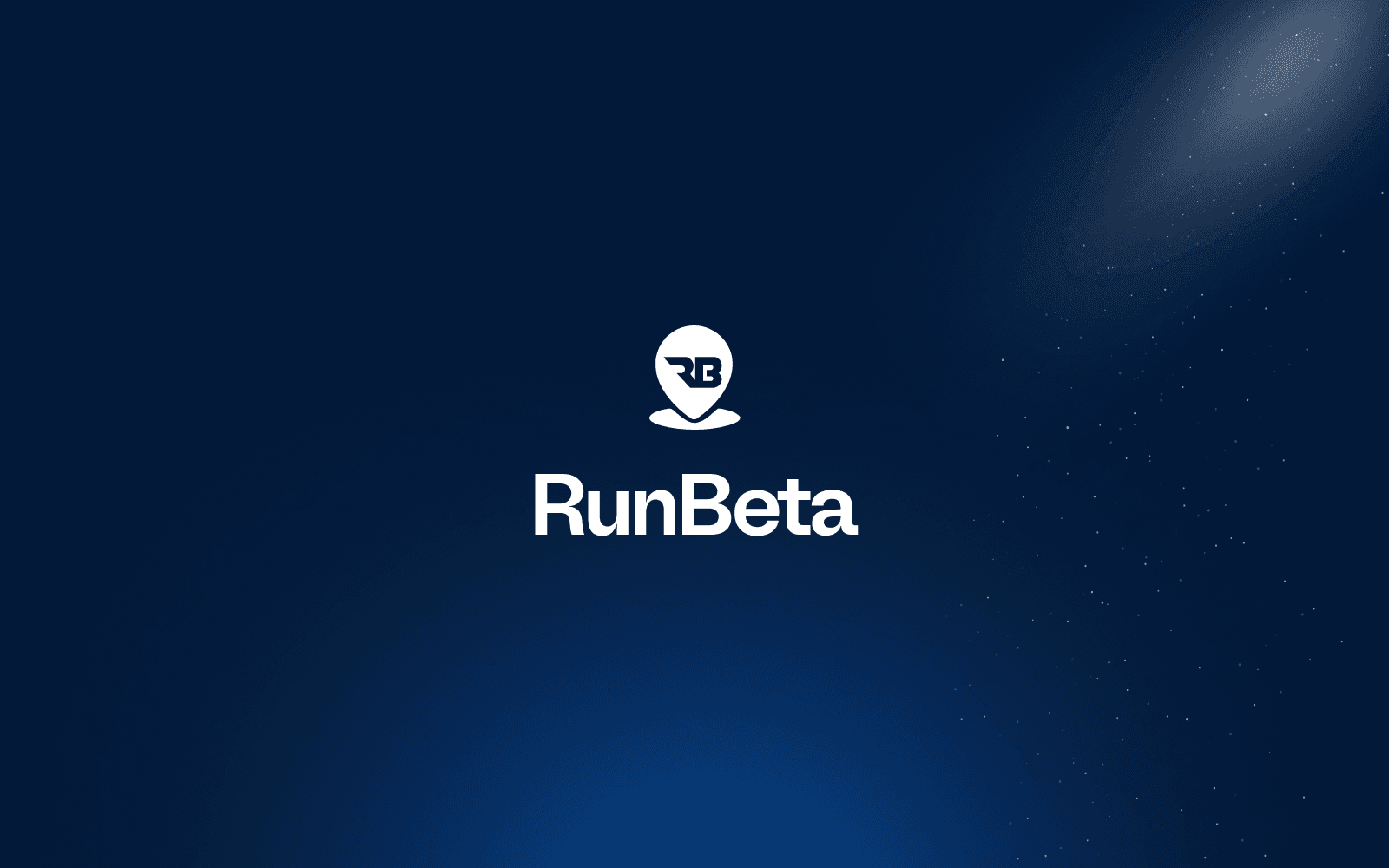 The RunBeta app icon and wordmark on a deep blue background